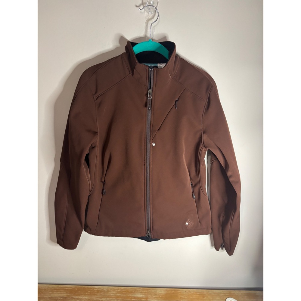 Isis Womens Softshell Fleece Lined‎ Jacket Brown Full Zip Outdoor Size 8